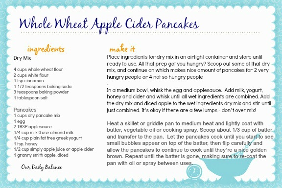 Whole Wheat Apple Cider Pancakes Recipe - ourdailybalance.wordpress.com